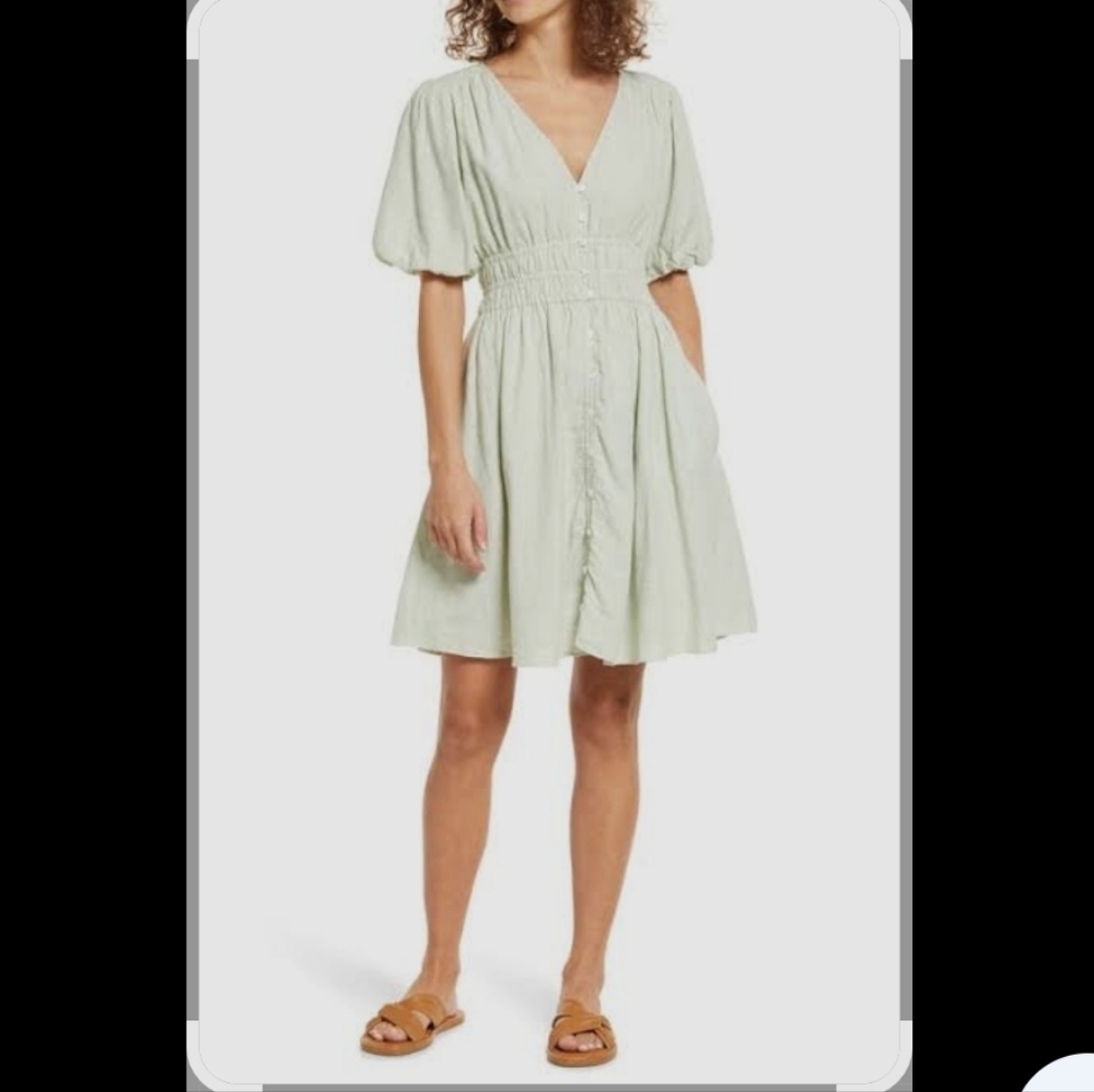 Madewell Linen Blend Sophia Mini Dress In Sunfade Mint Womens Size Medium
